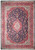 Navy blue Persian Kashan rug with ivory medallion, red floral border and dense all-over vinework