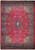 Telemagenta Persian Kashan rug with ivory floral vines and a navy lobed medallion, overhead view
