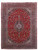 9'10" x 13'2" Persian Kashan rug with navy medallion centered on a deep red floral field