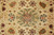 Detail of sage green and gold palmette surrounded by teal and salmon flower heads