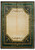 Full overhead view of beige field Indian transitional rug with forest green and gold borders