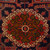 Central stepped medallion detail with camel gold scrollwork and ivory vine ring on red