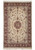 Ivory and burgundy Sino-Tabriz rug shown flat with eight petal star medallion and floral border
