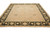 Angled view of the 8'8" x 11'8" Agra rug showing wide charcoal border and open tan field