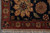 Corner detail with gold palmette, brown artichoke blossom and hand-tied ivory fringe ends
