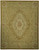 Sage green needlepoint rug with ivory floral medallion, rose bouquets and scrolling acanthus vine borders