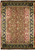 Full overhead view of 8'10 x 11'9 Agra rug, red field with navy floral border