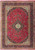 Red Persian Kashan rug with navy lobed medallion, ivory spandrels and dense floral field