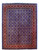 Full view of 9'8" x 12'11" blue Persian Kashmar rug with wide red floral border