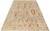 8x10 fine wool Oushak rug angled on white, rust medallions and camel rosette border
