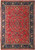 Red Persian Sarough rug with navy floral border and all over blossom field, 7x11 size
