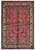 Full overhead view of 7'2" x 10'7" Persian Sarouk rug with coral red floral field