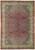 Coral red Persian Bijar rug with navy Herati fish lattice and cream boteh border