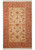 5'7" x 5'10" square Oushak rug, beige field, coral border, viewed flat from above