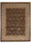8'2" x 10'4" brown wool and silk Oriental rug with ivory floral border, full view