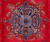 Detail of the navy blue lobed medallion with light blue palmette center on deep red
