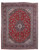 9'10" x 13'2" Persian Kashan rug showing red field, navy lobed medallion and ivory spandrels