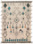 Ivory Moroccan design wool rug with teal, charcoal and apricot diamond motifs, full overhead view