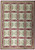 Olive green, beige and burgundy needlepoint rug with 20 rosette panels and laurel lattice borders
