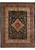 Black field Oriental rug with gold medallion, burgundy floral border and sand ivory inner frame