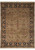 Olive green all-over floral field framed by a black border, full view of hand-knotted wool rug