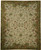 Ivory French needlepoint rug with olive green leafy border, scattered blossoms and birds, full overhead view