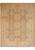Overhead view of warm brown Chotan rug with gold palmette lattice and ivory border