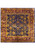 7'8" x 8' square Indian rug with royal blue floral field and burgundy gold border
