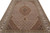 Close perspective along the length showing the scalloped medallion, pendants and multiple guard stripe borders