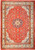 Overhead view of 10'4" x 12'10" Persian Sarouk rug, red field, navy star medallion, ivory borders