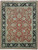 Rust field Indian Oriental rug with black floral border, ivory and sage palmettes, hand-knotted wool