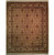 Beige Jaipur wool rug with burgundy rosettes and brown floral lattice, full overhead view
