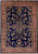 6'6" x 9'10" navy Sarouk design Oriental rug with rose-rust floral border, full overhead view