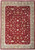 Full flat view of red Tibetan rug with cream flowering lattice and wide taupe border