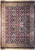 Full overhead view of the navy Herati Mahi rug with ivory border and fringed ends