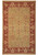 Whole rug seen from above, gold field of vines inside a deep red floral border