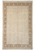 Full overhead view of the beige field and olive border with ivory fringe at both ends