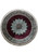 Full round silk rug seen from above, burgundy field, pale blue star medallion, ivory fringe all round