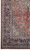 Corner detail showing navy main border, ivory guard stripes, rosette meander and original selvage