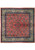 Dark coral Persian Sarouk square rug with ivory floral border and all over flowering lattice field