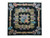 Full overhead view of 7'1" x 7'2" square black Chinese Oriental rug with ribbon rosette medallion