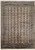Full view of 9' x 11'6" beige Bokhara Oriental rug with rows of dark gul medallions