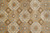 Close up of light blue field with gold cloudband scrolls and brown 8 petal rosettes