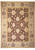 Full overhead view of burgundy and gold 9x12 Tibetan transitional wool rug with ivory border