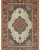 Lobed rust medallion on an ivory field framed by blue spandrels, hand-knotted wool rug