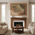 Tapestry rug displayed as wall hanging above fireplace mantel in a cream living room