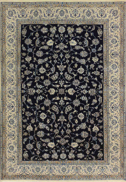 Full view of the 6'5 x 9'6 Persian Nain 9LAA rug with an all-over botanical pattern