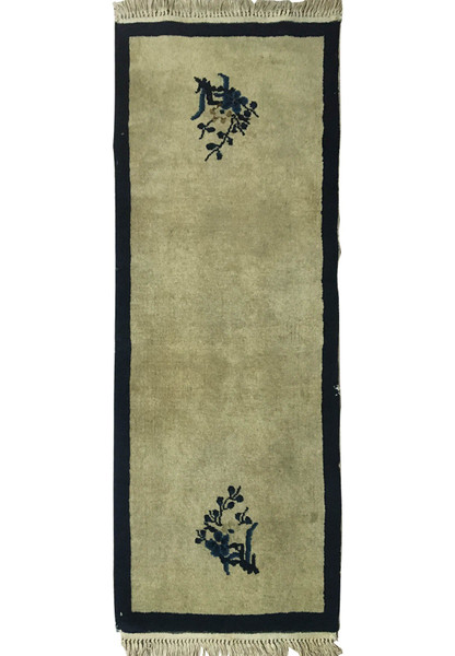 Full view of the 2' x 5' Oriental Semi-Antique Runner Rug, showcasing its aged beauty and vibrant colors.