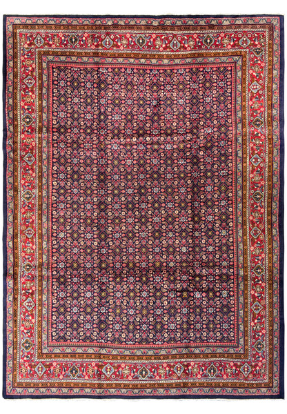 9'8 x 13'2 Persian Mahal Rug with a deep navy blue background and vibrant red, gold, and green floral patterns