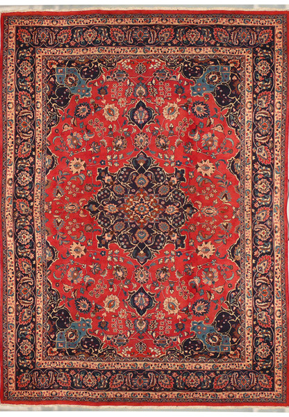 9'8 x 12'7 Persian Mashad Corner Medaillon Rug signed by master weaver